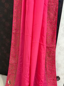 Pink and Maroon Embellished Saree