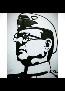 Black And White Potrait Of Subhash Chandra Bose