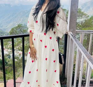 Cute Heart Embroidered Maxi Dress