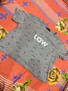 Grey Graphic Printed Crop T-Shirt “LOW Battery”