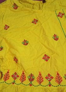 Mustard Yellow Embroidered Cotton Top