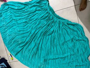 Teal Crinkle Skirt With Crop Top