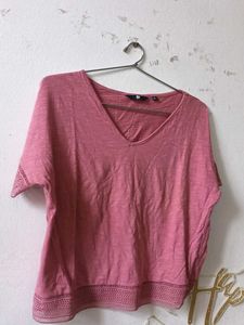 Rose V-Neck Tee with Lace Detail