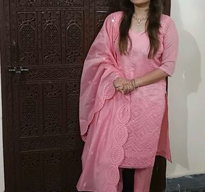Baby Pink Mirror Work Festive Suit