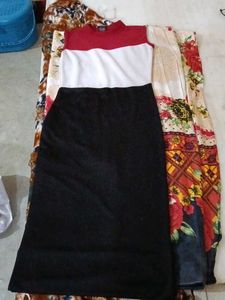Long Nee Cut Bodycon Multi Colour Dress