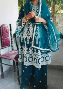 Navy Blue Embroidered Anarkali Suit Set
