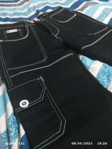 Black Cargo Pants with White Stitching