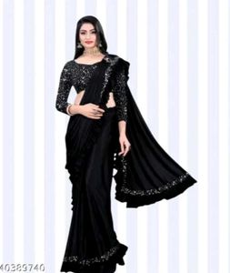 Ready to Wear Lycra Blend Navy Blue Ruffle Saree