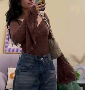 Brown Lace Long Sleeve Top