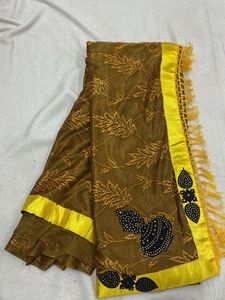 Elegant Brown & Yellow Saree