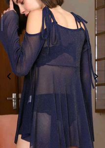 New Sheer Blue Cold Shoulder Top Bargainable