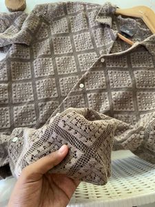 H&amp;m Crochet Beige Shirt