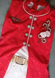 Girls Red and White Dress