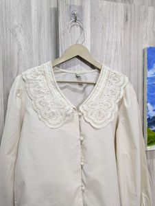 Laced Collared White Top