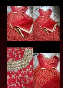 Red &amp; Gold Embroidered Anarkali