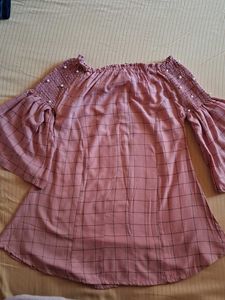 Pink Plaid Off-Shoulder Top