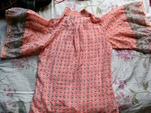 Peach Print Kimono Top