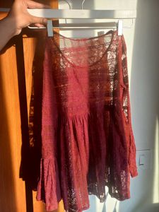 Mesh Embroidered Bell Sleeves Top