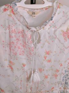 Floral Chiffon Tiered White Dress