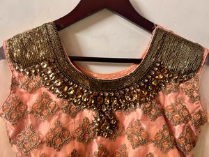 Peach Heavy Net Sharara Set