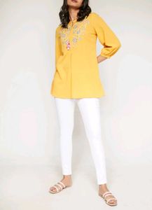 Global Desi Mustard Embroidered Top
