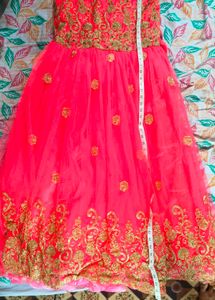 Embroidered Coral Long Gown
