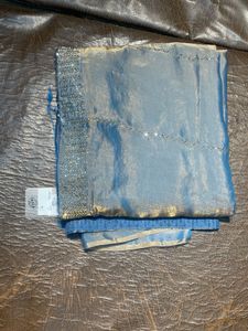 Blue & Gold Accented Sari Fabric