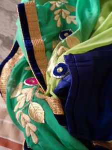 Elegant Green & Gold Embroidered Saree