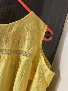 Yellow Cold Shoulder Embroidered Top