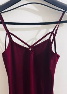Burgundy Midi Slip Dress with Criss-Cross Straps