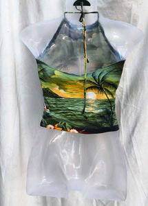 372610. Tropical Halter Crop Top