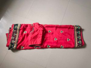 polycell red colour beautiful saree