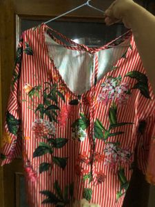 Red Floral Top With Deep Back