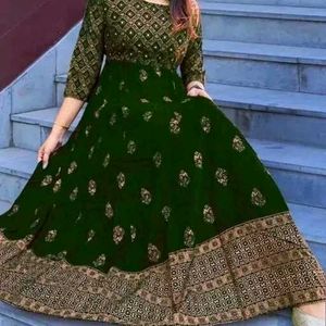 Green & Gold Patterned Maxi Dress