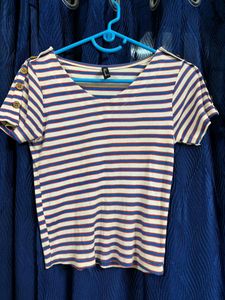 Stripped V Neck Crop Top