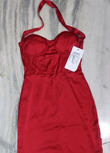 Satin red corset tube halter neck Mini Dress
