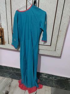 Teal &amp; Pink Embroidered Kurta