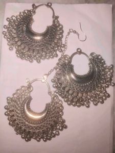 Oxidised Silver Maangtika&Earrings Without Stopper