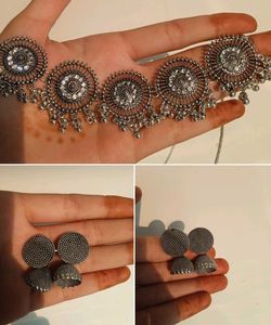 Silver Boho Necklace & Jhumka Earrings Set