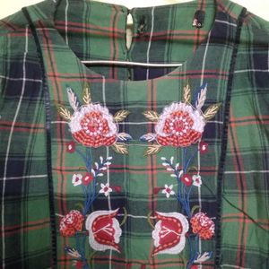 Plaid Embroidered Dress