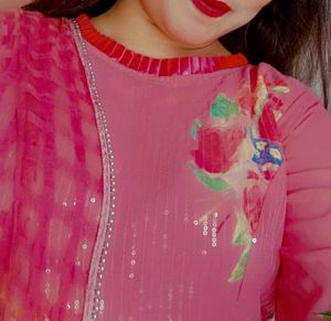 Pink Floral Sequin Embellished Outfit