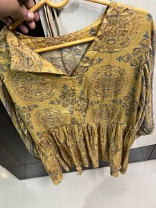 Yellow Paisley Print Peplum Blouse