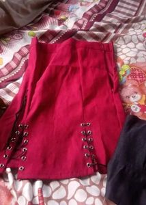 Red Lace-Up Mini Skirt