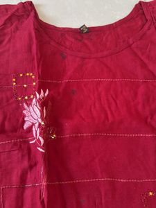 Maroon Floral Embroidered Kurti