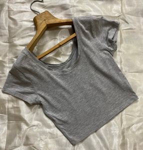 Heavenly Grey Knitted Crop Tee