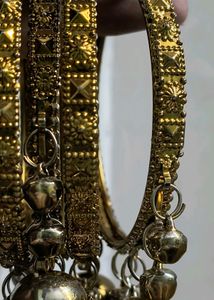 Antique Gold Bangles with Bells/ Ghunghroo