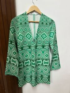 Green &amp; White Abstract Printed Sheath Dress