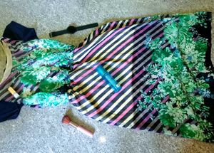 FLORAL DEEP BLUE &amp; SEA GREEN COMBINED DRESS