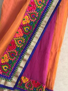 Embroidered Border Orange Pink Ombre Saree