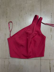 Hot Pink One-Shoulder Statement Crop Top – Bold, F